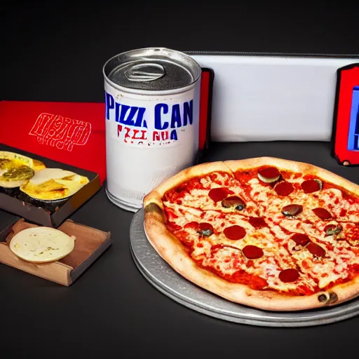 Prompt: Pizza in a can,promotional,studio lighting,detailed