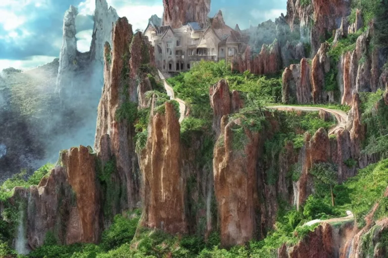 Image similar to Asgard ethereal castle, high-end civilization, luxurious onsens, with lush expensive Singaporean sakura season, asgardian bathhouse, onsens, located on Waimea canyon in Antelope canyon, Pamukkale, beautiful smooth sandstone in unique shapes with light beams that shine through its walls, gold striated interstellar swirling finish, white travertine terraces, digital painting, concept art, smooth, sharp focus, from Star Trek 2021, illustration, by WLOP and Ruan Jia and Mandy Jurgens and William-Adolphe Bouguereau, Artgerm