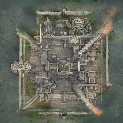 Image similar to top - down handpainted rpg map of a temple in the clouds, by greg rutkowski and afternoon maps, trending on artstation