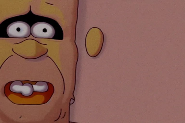 Prompt: Homer Simpson, nightmare render, hyper realistic, jumpscare, vent photo