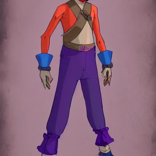 Image similar to a full body portrait of waluigi in aang's clothes, from avatar the last airbender, very detailed, high quality, illustration by Emilio Cantara, trending on artstation