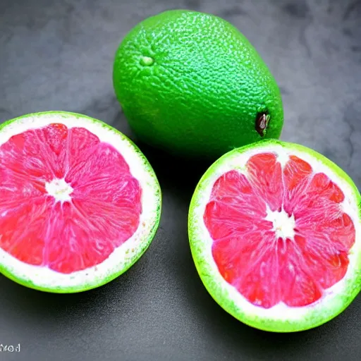 Image similar to alien pink and green citrus fruit, soap berry fruit