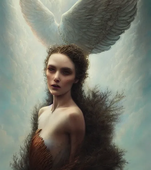 Image similar to portrait of the last angel by tom bagshaw, karol bak, james jean, rococo, steven belledin, digital art, sharp focus, volumetric lighting, octane render, 8 k, hyper detailed.