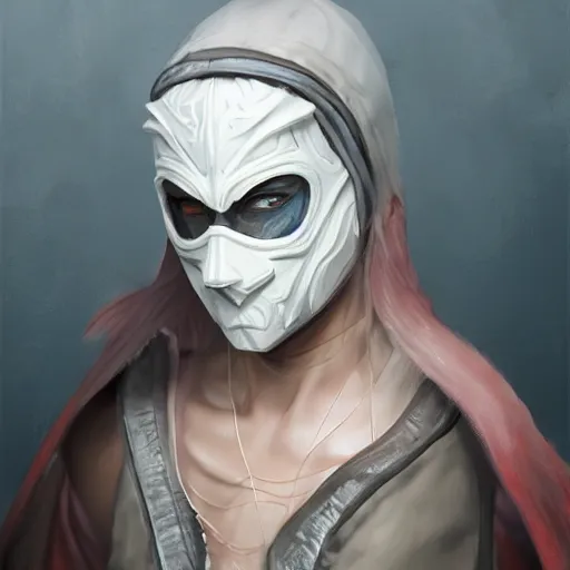 Image similar to a hyper realistic and detailed portrait of zum the planeswalker wearing a full face white marble mask, focus on face, mystic, mysterious, merchant collector, 8k, no skin, black eyes, trending on artstation, masterpiece