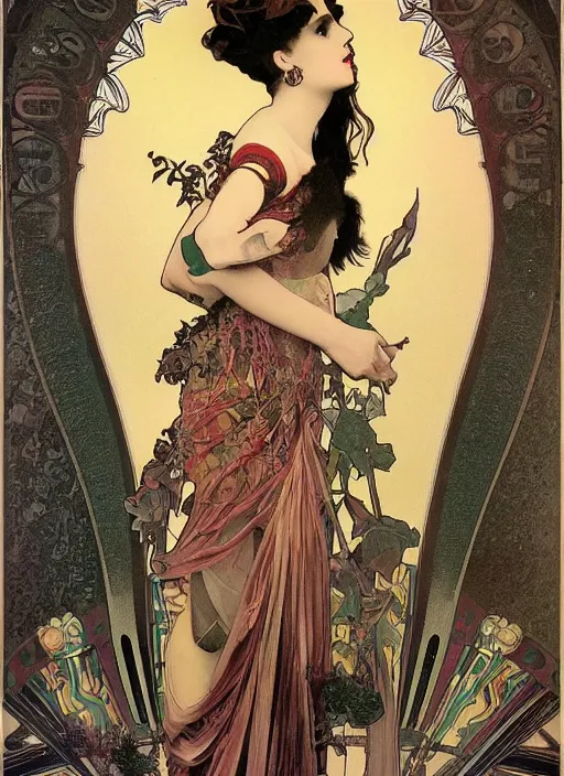 Prompt: Goth fractal girl, surreal Dada collage by Alphonse Mucha