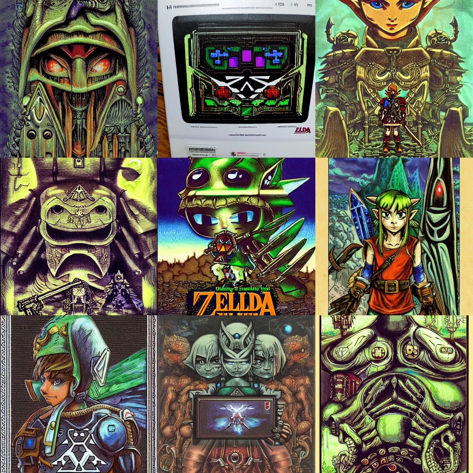 Prompt: 2 d legend of zelda game, illustrated by h. r. giger, snes