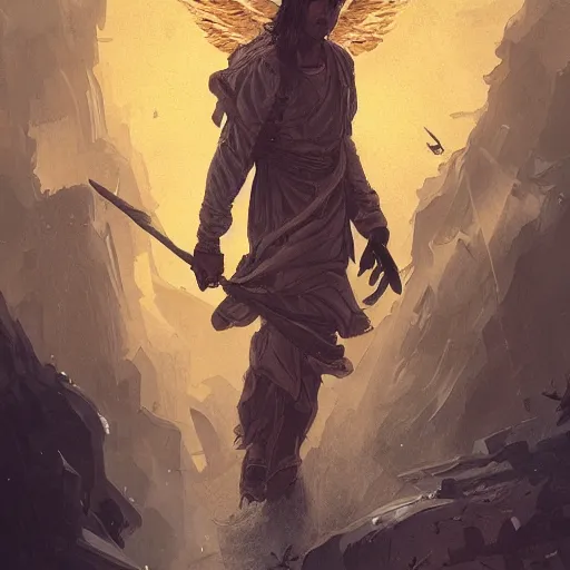 Image similar to angel protecting man, detailed intricate ink illustration, happy atmosphere, detailed illustration, hd, 4k, digital art, overdetailed art, by greg rutkowski, by loish, complementing colors, Trending on artstation, movie poster style