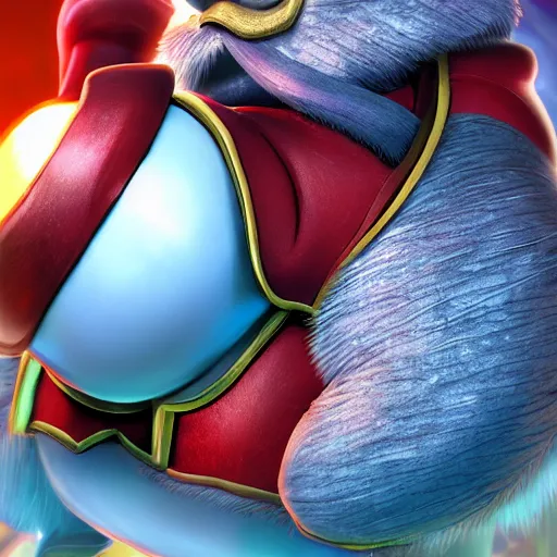 Image similar to king dedede league of legends character art. katherine'suqling'su style. digital illustration. hyper realistic. high quality. high resolution. 4 k. dynamic lighting. highly detailed. sharp focus. non blurry. smooth.