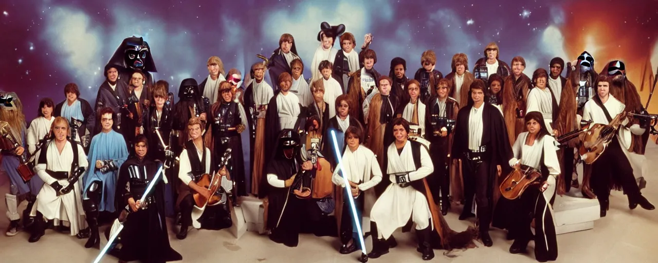 Image similar to Scene from the Disney Plus show Star Wars Music Academy of 1979 h.q. tv still”