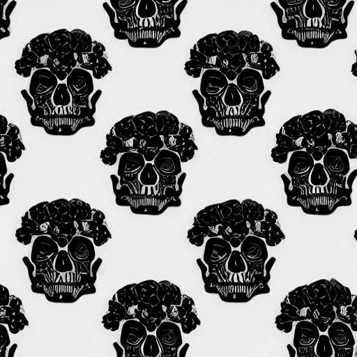 Prompt: texture of a textile with black roses shaped like skulls