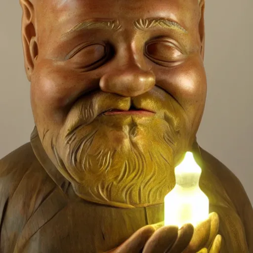 Image similar to magnificent sculpture of famous karelian bald gnome, well lighted, high detail photo