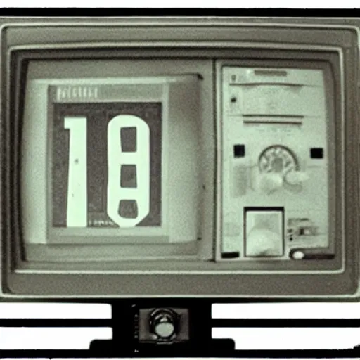 Prompt: emergency nuclear bomb warning broadcast on a crt tv, 8 0 mm