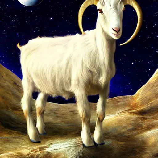 Prompt: goat in space, photorealistic