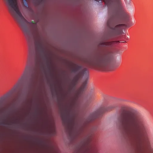 Image similar to a portrait of an intensely lit scolopendra girl modeling, red, oil painting, pale colors, high detail, 8 k, wide angle, trending on artstation,