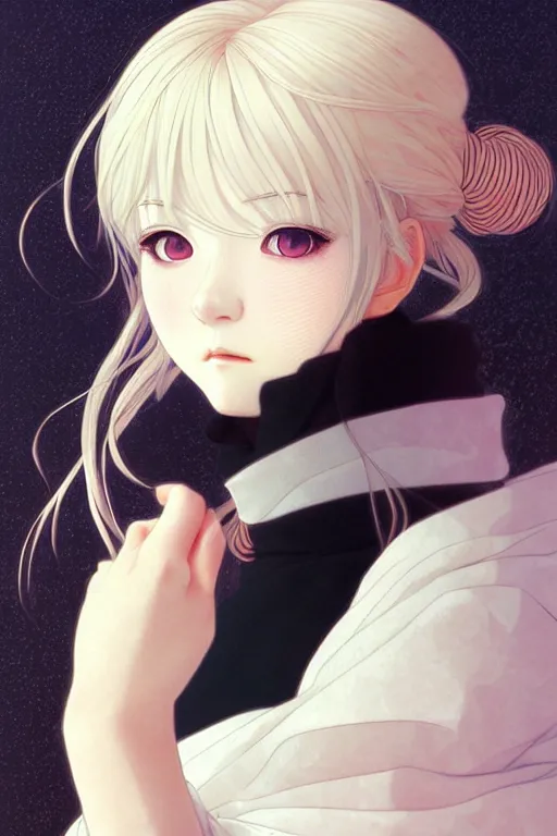 Image similar to portrait Anime girl, cute-fine-face, white-hair pretty face, realistic shaded Perfect face, fine details. Anime. realistic shaded lighting by (((Ilya Kuvshinov))) and Gustav Klimt