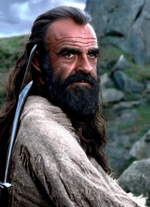 Image similar to film still of Sean Connery as Aragorn in The Lord of the Rings, 4k