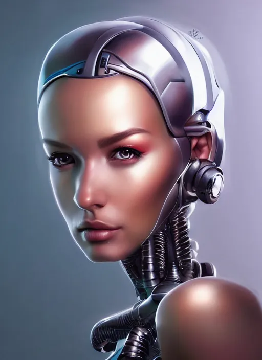 Prompt: portrait of a cyborg woman by Artgerm, (((((face turns left!!!!!))))) (((((face turns right))))), open eyes , biomechanical, hyper detailled, trending on artstation