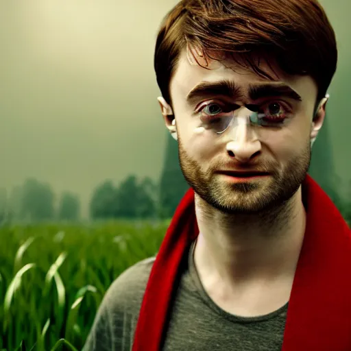 Image similar to hybrid of daniel radcliffe and a!! radish!!, film still,!! red skin!!,!! leaf ears!!, daniel radish, makeup, unreal engine 5, seeds, 8 k, trending on artstation