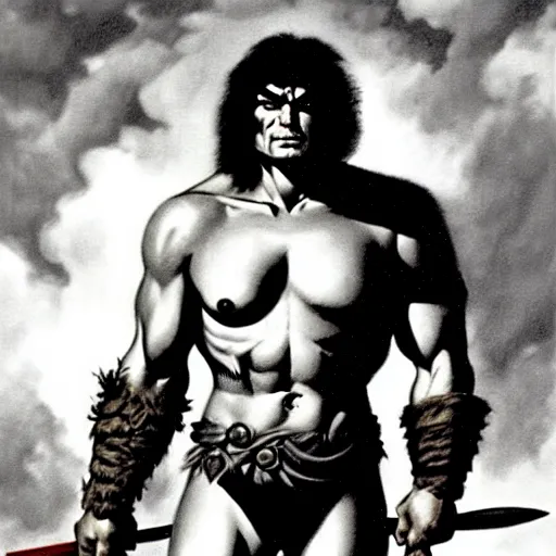 Prompt: Heroic Portrait of a Young Barbarian Hero, art by Frank Frazetta and Boris Vallejo and George Quaintance