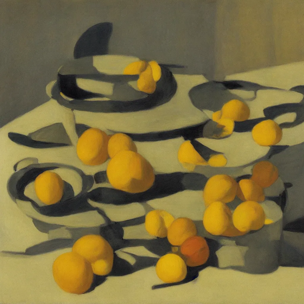 Prompt: a still life of a blind melon by Edward Hopper