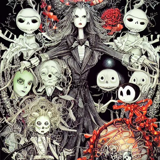 Image similar to portrait of crazy nightmare before christmas, symmetrical, by yoichi hatakenaka, masamune shirow, josan gonzales and dan mumford, ayami kojima, takato yamamoto, barclay shaw, karol bak, yukito kishiro