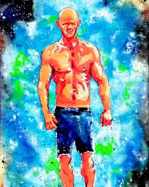 Prompt: cute galactic max branning, topless, muscles, painted in bright water colors