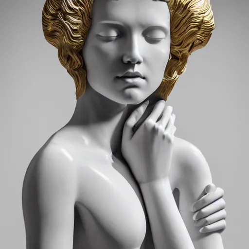 3D illustration featuring the white marble bust of a beautiful