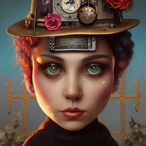 Prompt: Lofi steampunk portrait Pixar style by Tristan Eaton Stanley Artgerm and Tom Bagshaw, high detail.