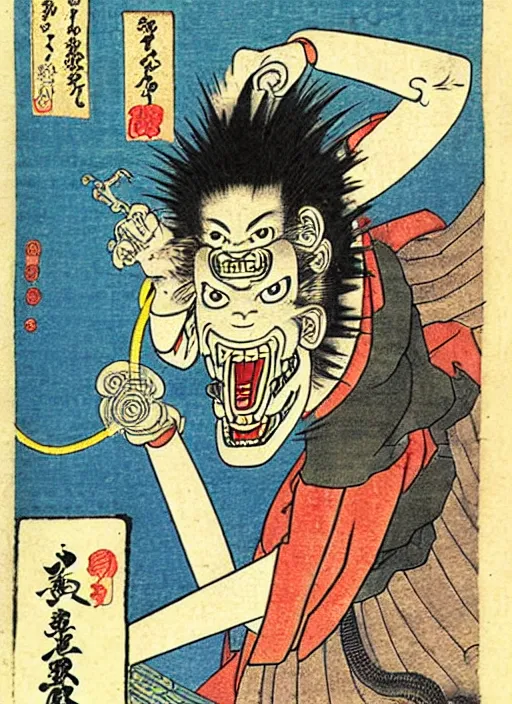 Prompt: the terminator as a yokai illustrated by kawanabe kyosai and toriyama sekien