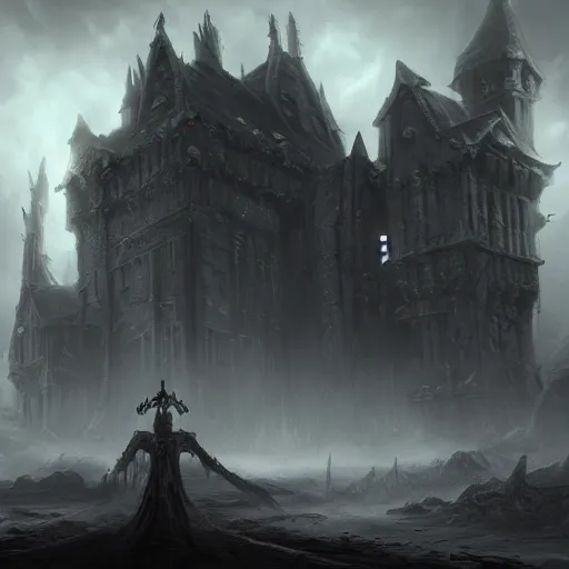 Prompt: A eerie, dark and mysterious, impressive, amazing concept art digital CG painting of a Necromancers castle, trending on ArtStation, Unreal Engine