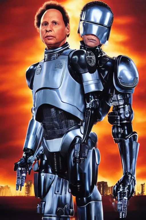 Image similar to billy crystal and peter weller robocop, ghanaian movie poster, city slickers 4, drug dealing mexicans, ninjas, highly detailed, high octane render, hd, realism