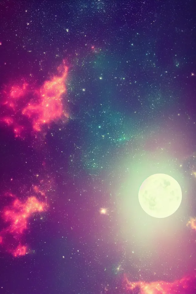 Image similar to the neon vaporwave moon on a space background, stars and nebula, phone wallpaper, highly detailed, 4 k