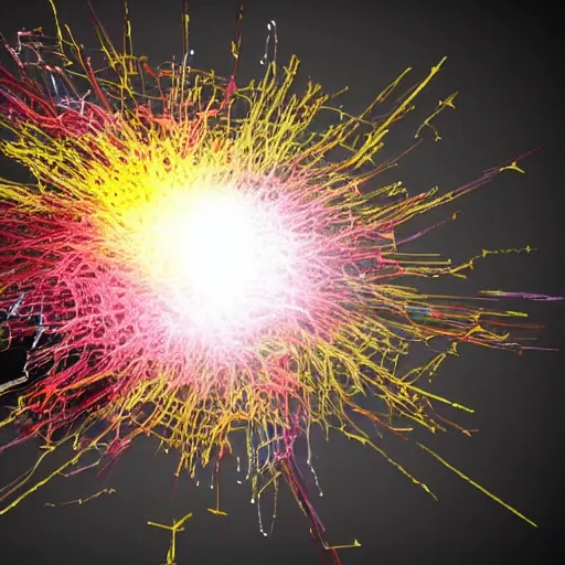 Image similar to highly detailed 3d photorealistic render of visual representation of information as a physical phenomena. particles simulation