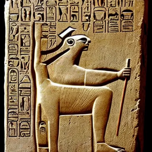 Image similar to ancient egyptian carving of doge meme, shiba inu meme