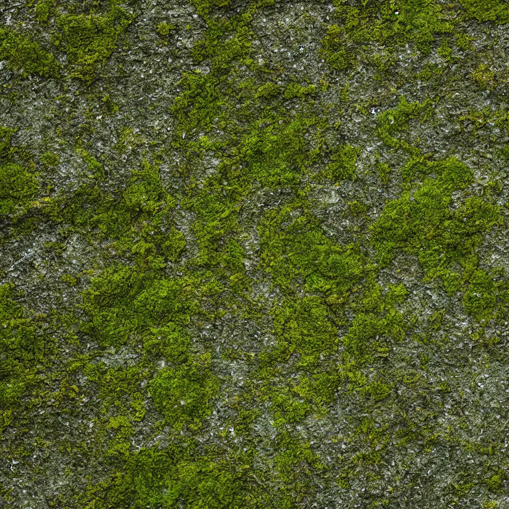 Prompt: 4K close up mossy stone texture. High quality PBR material.