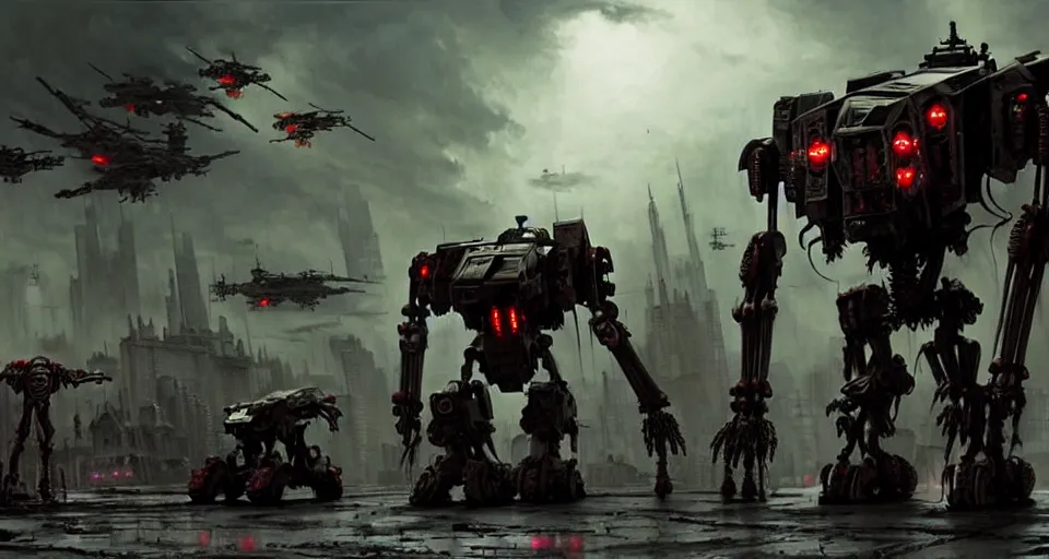 Prompt: zombie - flesh - battlemech, in a cyberpunk gothic city hyper realistic sci - fi matte concept art painting of dramatic cinematic scene, guns, missiles, explosions, beautiful details, strong composition painted by kim jung guweta studio rutkowski, james gurney and greg rutkowski, and lucasfilm, smooth, intricate, detailed, sharp focus, cinematic