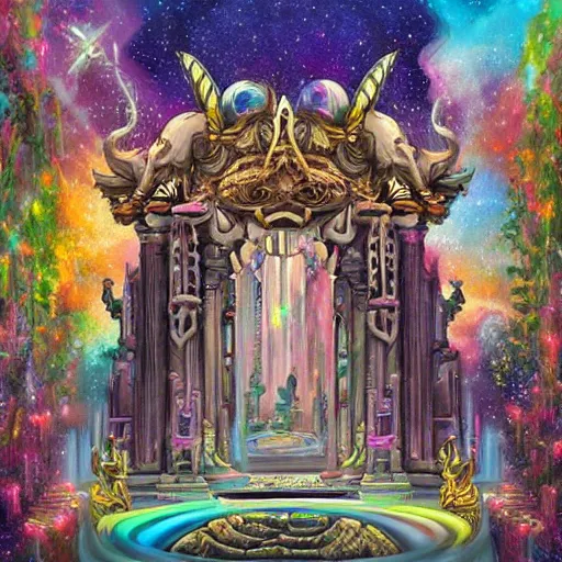 Prompt: a beautiful painting of a unicorn temple, by hr giger, lisa frank, josan gonzalez, chibi, artstation