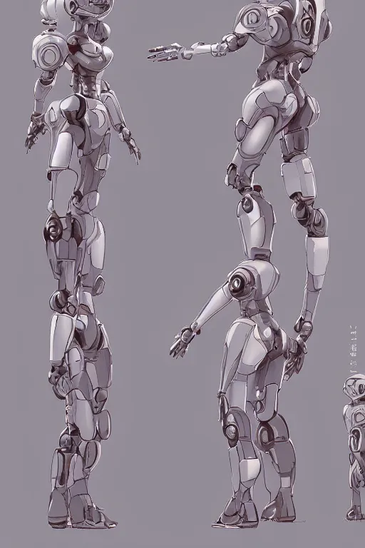 Image similar to cute robot mother, character concept, character reference sheet, front and side views, cute robot face details, by Makoto Shinkai, Stanley Artgerm Lau, WLOP, Rossdraws, James Jean, Andrei Riabovitchev, Marc Simonetti, krenz cushart, Sakimichan, trending on ArtStation, digital art, character design, lou romano color scheme