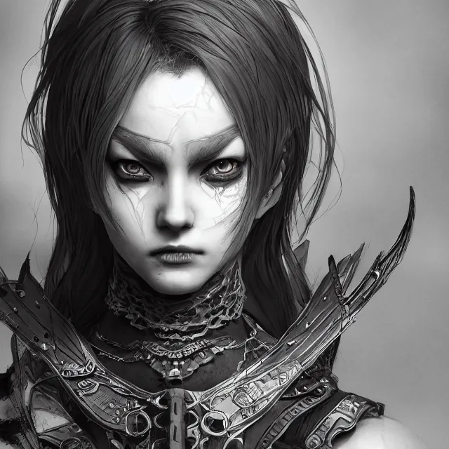 Image similar to the portrait of neutral evil fallen female dark knight vagabond as absurdly beautiful, gorgeous, sophisticated, young gravure idol, an ultrafine hyperdetailed illustration by kim jung gi, irakli nadar, intricate linework, bright colors, octopath traveler, final fantasy, unreal engine 5 highly rendered, global illumination, radiant light, detailed and intricate environment