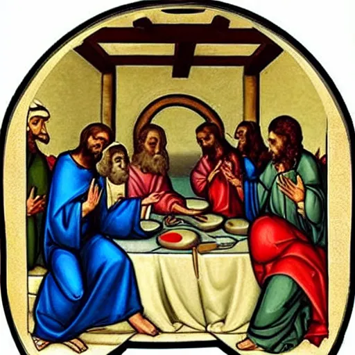 Image similar to jesus is the disk jockey at the last supper