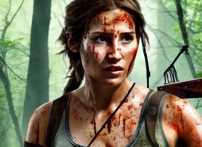 Image similar to film still of!!!! daisy edgar jones!!! as lara croft in new tomb raider movie, 8 k