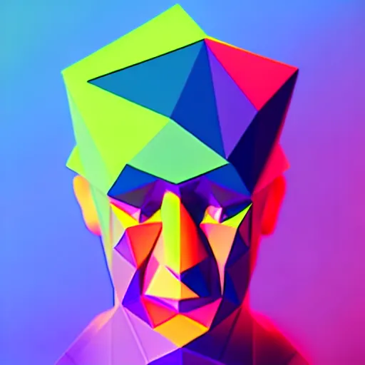 Prompt: low poly'' wizard of analog synthesizer'' cover art, technicolor, orthographic