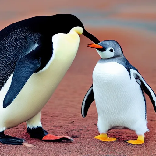 Prompt: pingu meets real penguin, nature photograph, realistic, long lens, national geographic, award - winning, 4 k