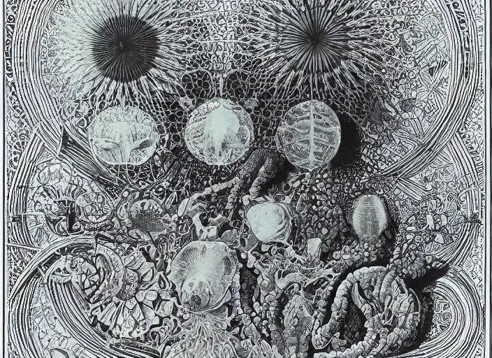 Prompt: the alembic of literary dreams, full colour, 3 d shaded, by ernst haeckel,