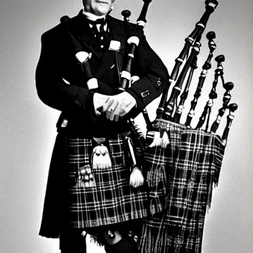 Image similar to beautiful count orlok in a kilt playing bagpipes