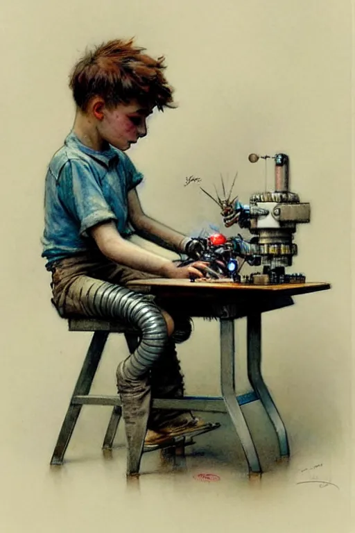 Image similar to ( ( ( ( ( 1 9 5 0 s a boy working on his robot. muted colors. ) ) ) ) ) by jean - baptiste monge!!!!!!!!!!!!!!!!!!!!!!!!!!!