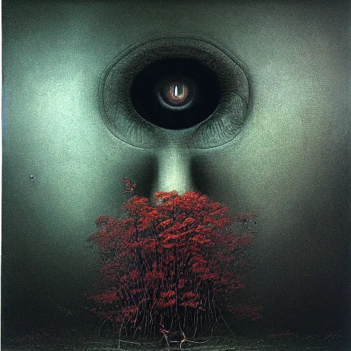 Image similar to her eyes wide by zdzislaw beksinski, oil on canvas