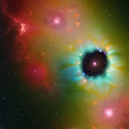 Prompt: interdimensional wormhole at the center of a fractal nebula, medium format, mamiya, 5 0 mm, f 4