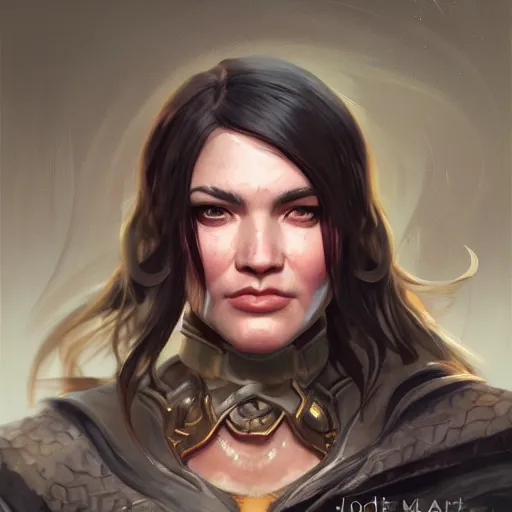 Image similar to beautiful, very strong, mixed race, female, middle aged, face, no makeup, head shot, fantasy, highly detailed, digital painting, artstation, concept art, smooth, sharp focus, illustration, art by jodie muir and brom