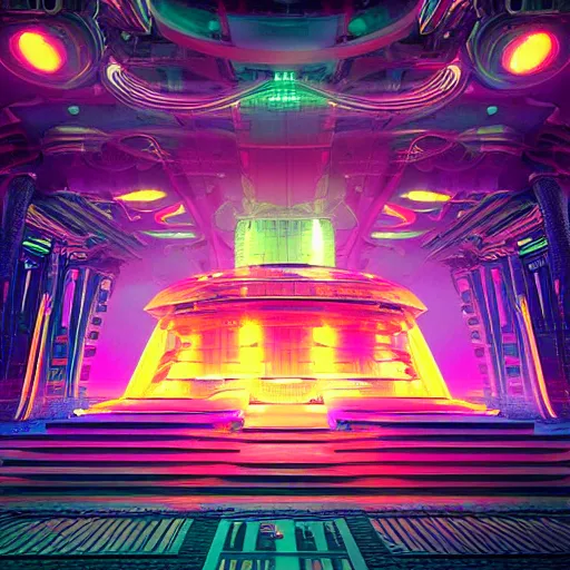 Image similar to “sci fi temple of the divine machine intelligence, beautiful detailed visionary digital art with modern colors by Maciej Rebisz, Lisa Frank and Beeple”